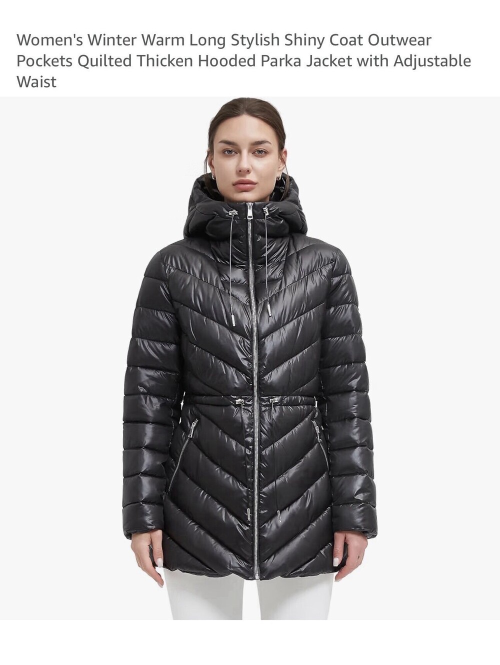 BINACL Women's Winter Warm Long Stylish Shiny Coat Thick Hooded Parka Jacket L